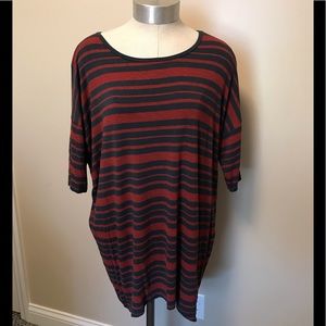 LuLaRoe Rustic burnt Orange and Olive Green Top.